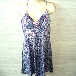Johnny Martin Dress Women's Size L Shelf Bra Spaghetti Straps Blue Purple Ornate